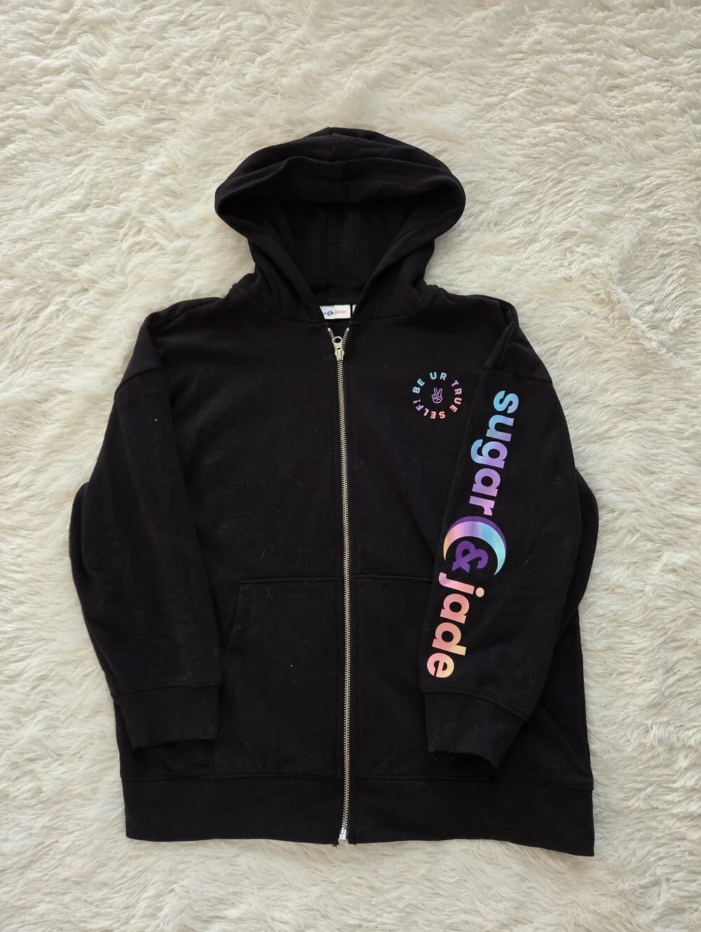 Sugar & Jade Black Oversized Zip Up Hoodie Girls Size 12/14